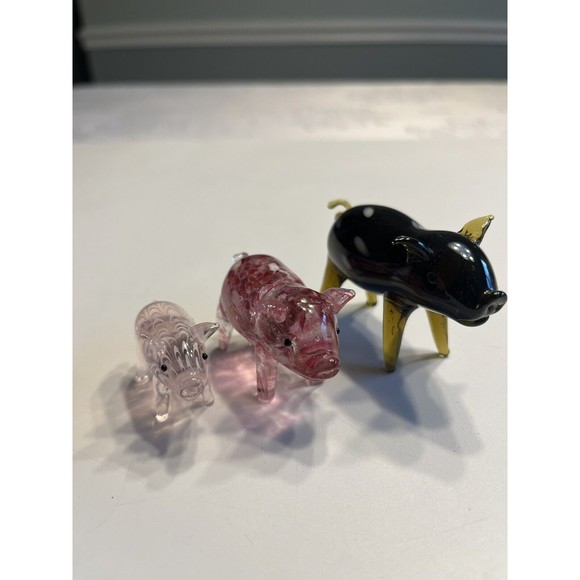 Set of 3 Lenox Art Glass Piggy Pigs Figurine - Picture 3 of 14